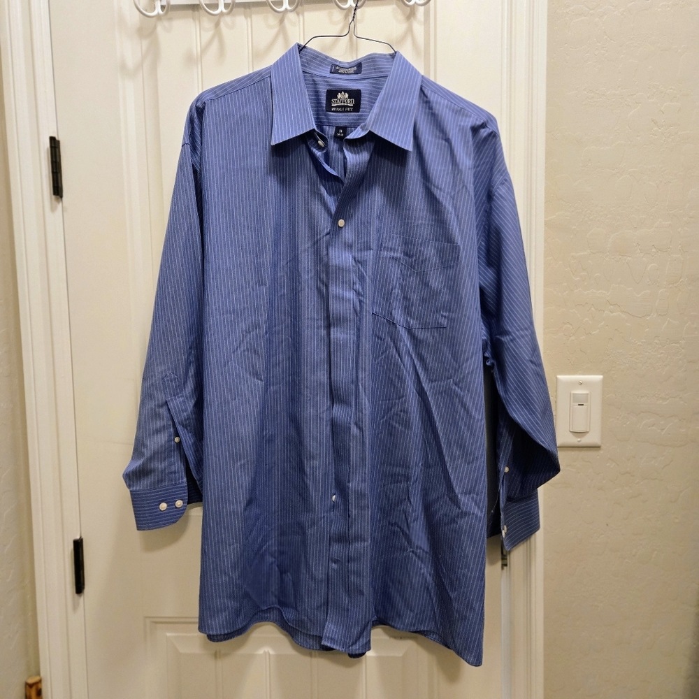 Stafford Mens Blue Pinstripe Dress Shirt